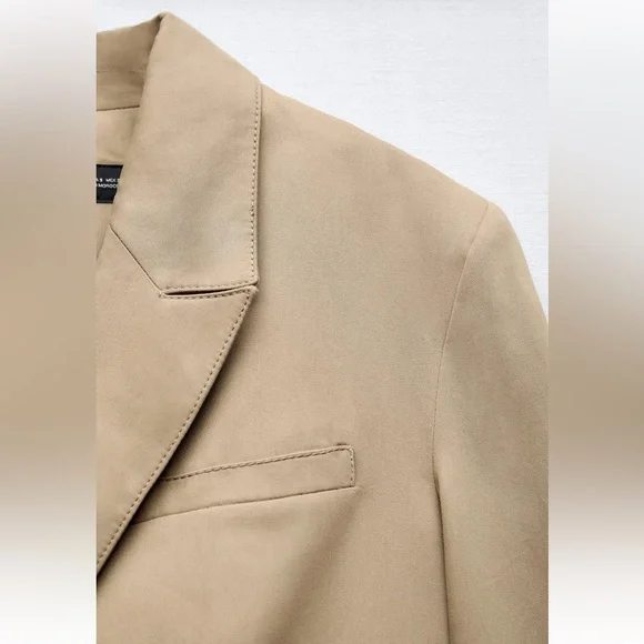 Zara Oversized Blazer Coat Taupe Brown Tan Camel Neutral double breast XS NWT - Picture 10 of 16